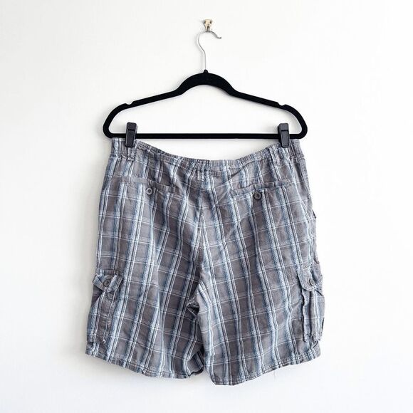 Burnside Mens Cargo Shorts Side Pockets Plaid Blue Gray Size 36 - Picture 2 of 9